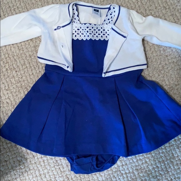 royal blue dress with cardigan